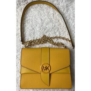 Michael Kors Greenwich Sun Leather Small Convertible Crossbody Bag Gold Chain